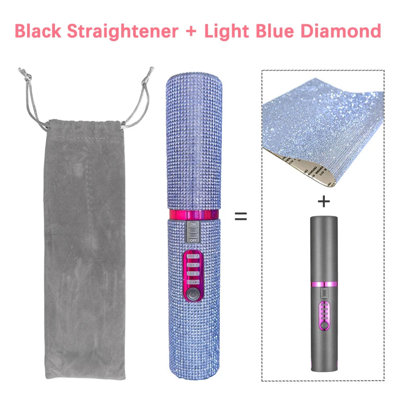 DiamondGlow™ 2-in-1 Wireless Hair Straightener & Curler Brush – USB Rechargeable Travel Styler