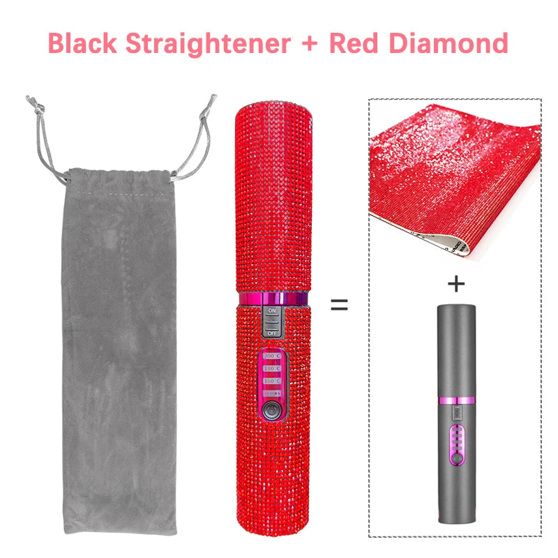 DiamondGlow™ 2-in-1 Wireless Hair Straightener & Curler Brush – USB Rechargeable Travel Styler