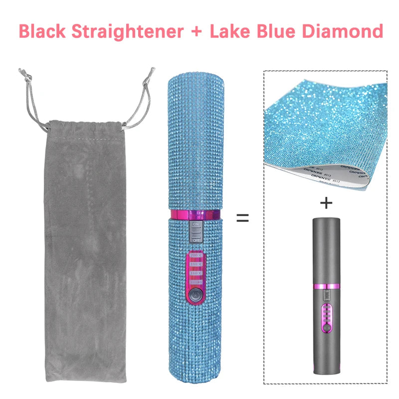 DiamondGlow™ 2-in-1 Wireless Hair Straightener & Curler Brush – USB Rechargeable Travel Styler