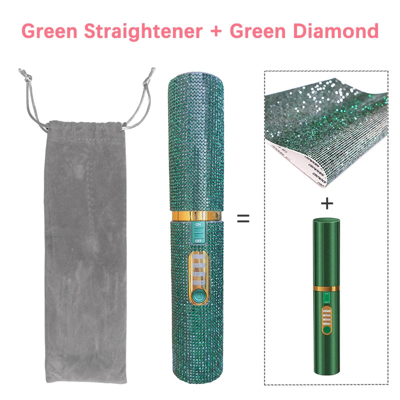 DiamondGlow™ 2-in-1 Wireless Hair Straightener & Curler Brush – USB Rechargeable Travel Styler